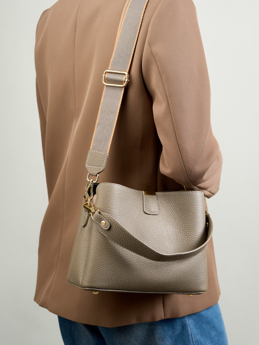 BNZEEZ Genuine Leather Bucket Bag Shoulder Crossbody Handbag