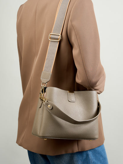 BNZEEZ Genuine Leather Bucket Bag Shoulder Crossbody Handbag