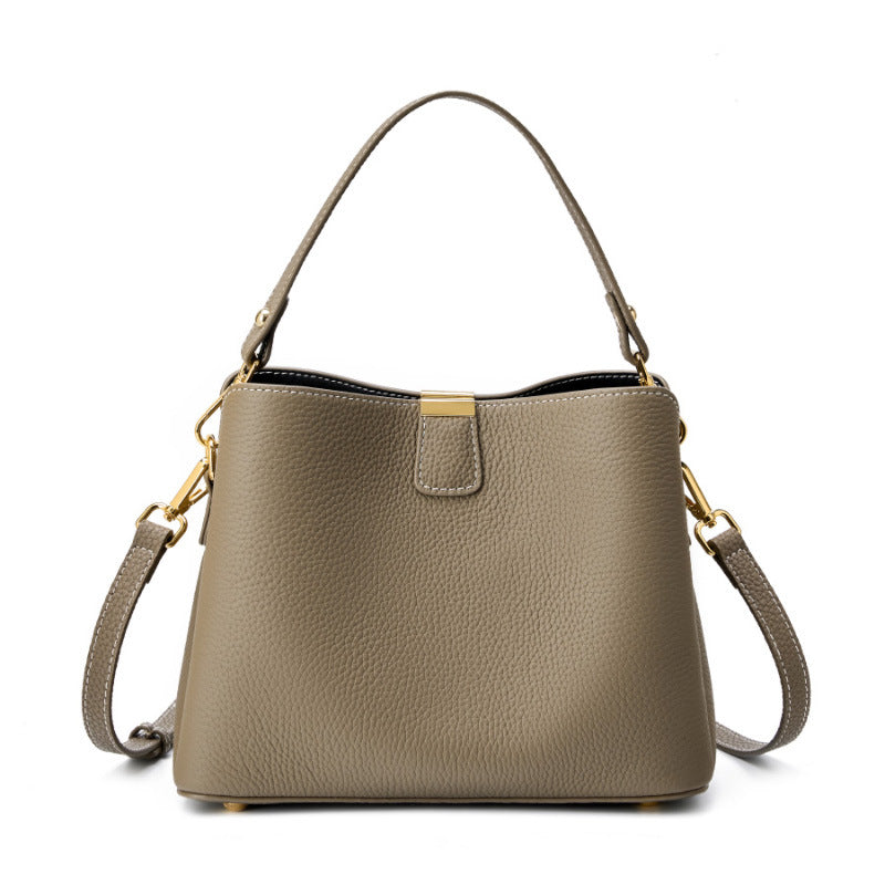 BNZEEZ Genuine Leather Bucket Bag Shoulder Crossbody Handbag