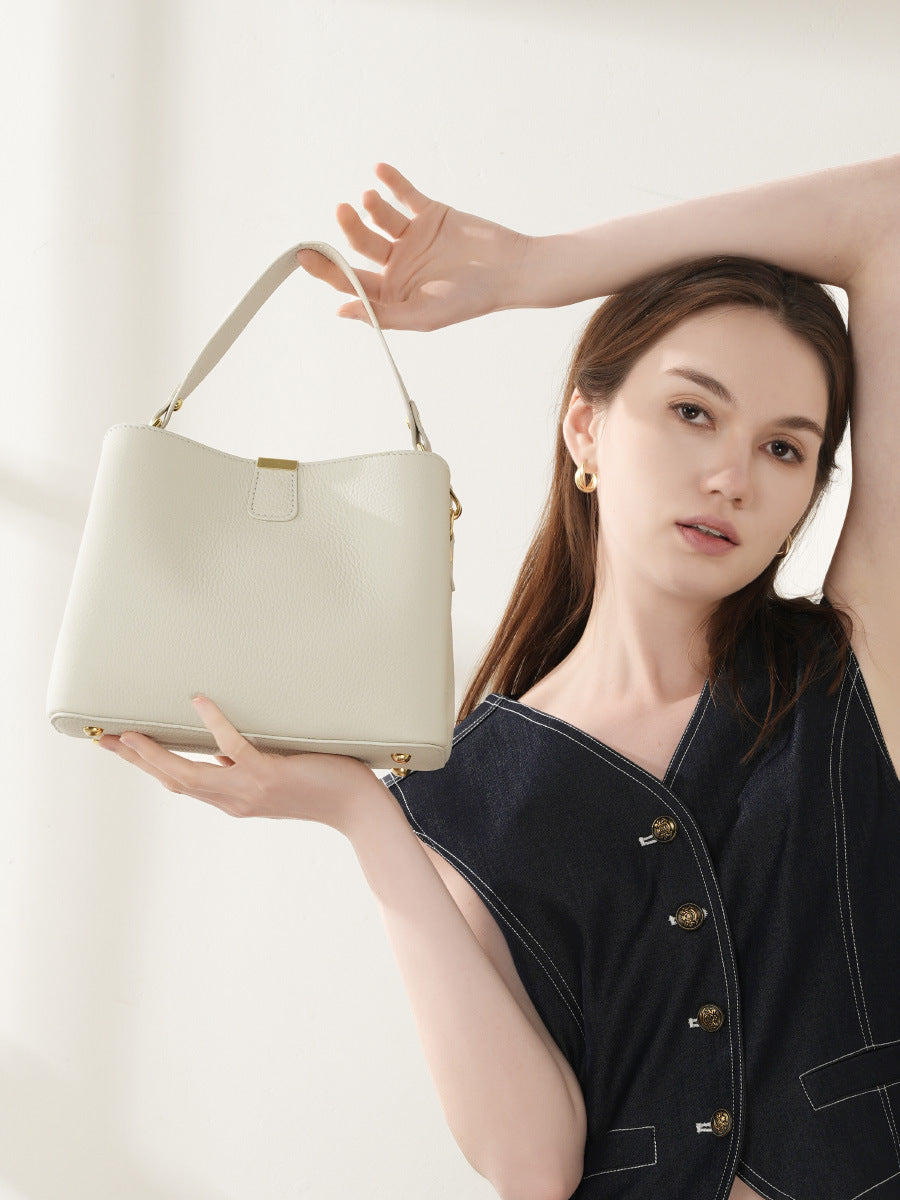 BNZEEZ Genuine Leather Bucket Bag Shoulder Crossbody Handbag