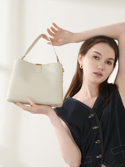 BNZEEZ Genuine Leather Bucket Bag Shoulder Crossbody Handbag