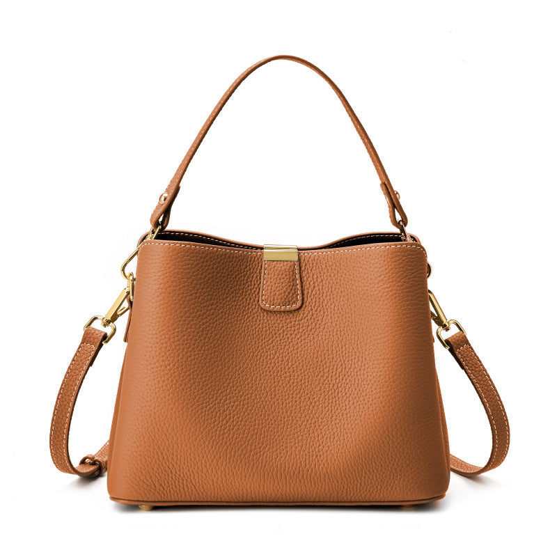 BNZEEZ Genuine Leather Bucket Bag Shoulder Crossbody Handbag