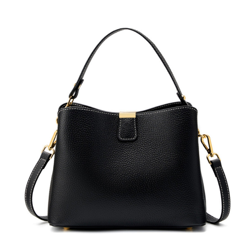 BNZEEZ Genuine Leather Bucket Bag Shoulder Crossbody Handbag