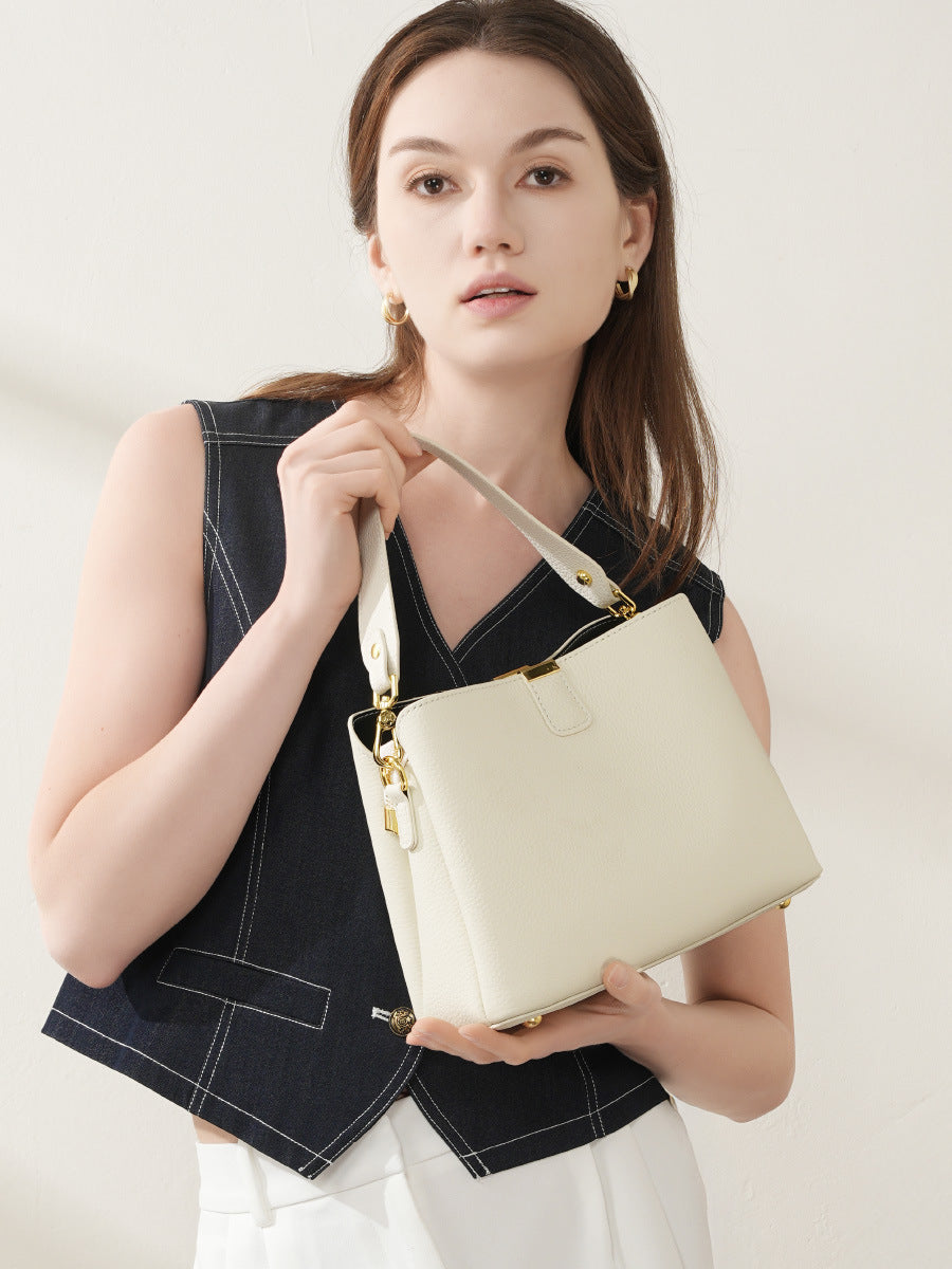 BNZEEZ Genuine Leather Bucket Bag Shoulder Crossbody Handbag