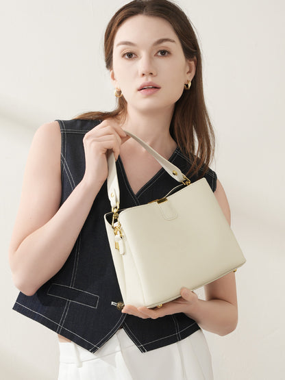 BNZEEZ Genuine Leather Bucket Bag Shoulder Crossbody Handbag